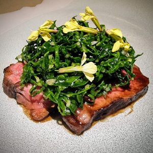 Ranger Valley Sirloin, fermented garlic, silverbeet, bone emulsion