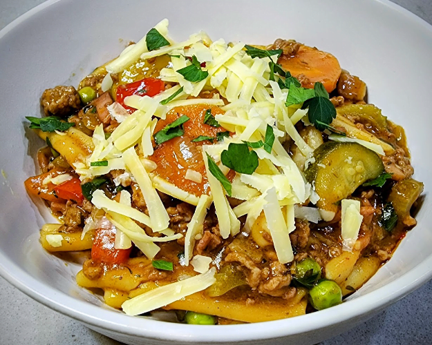 Plated savoury mince with grated cheddar